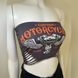 Motorcycle Distressed Gray Ripped Tube Top
